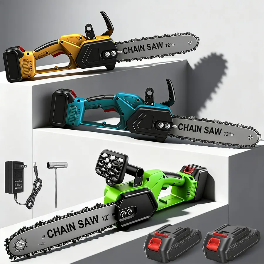 12 Inch Cordless Chainsaw with 2 Batteries and 2 Chains, Portable Electric Chainsaw for Tree/Wood Cutting, Pruning, Gardening - Ideal Gift for Men, Women, Seniors.