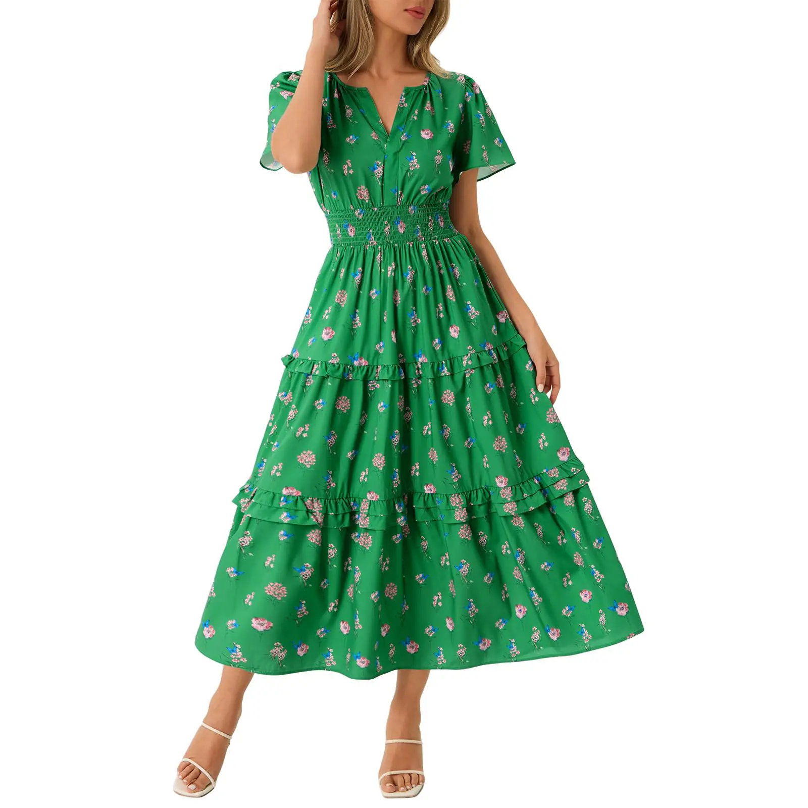 Wenrine Women's Summer Short Sleeve Maxi Dresses Casual Floral V Neck Smocked Tiered Flowy Boho Beach Sundress - TikTok Shop Wenrine Women's Summer Short Sleeve Maxi Dresses Casual Floral V Neck Smocked Tiered Flowy Boho Beach Sundress - TikTok Shop