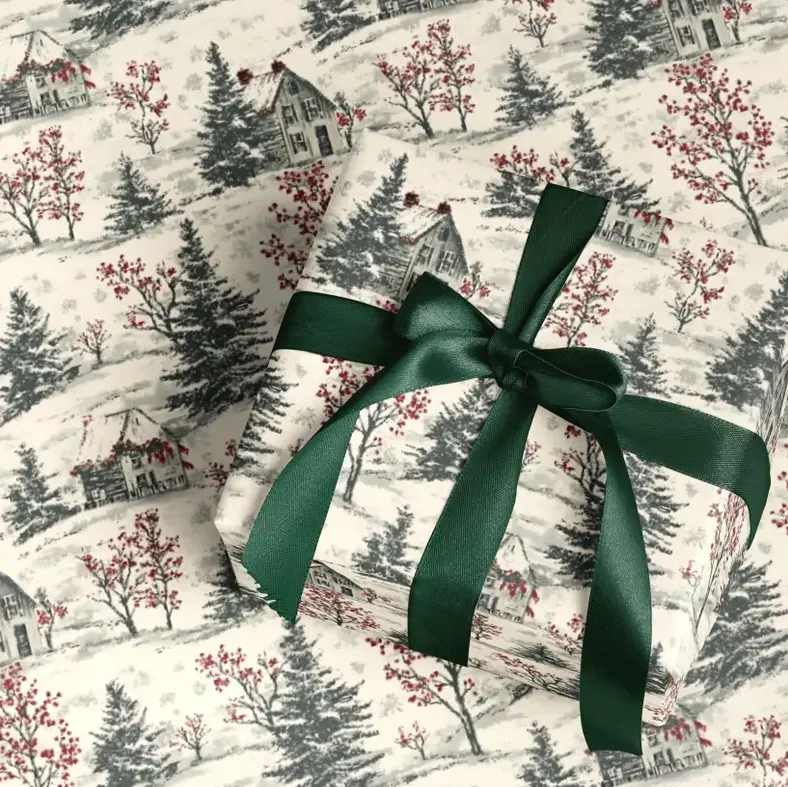 Christmas Wrapping Paper, Winter Holiday Gift Wrap, Toile Style Design, Premium Paper, Wrapping Paper Rolls
