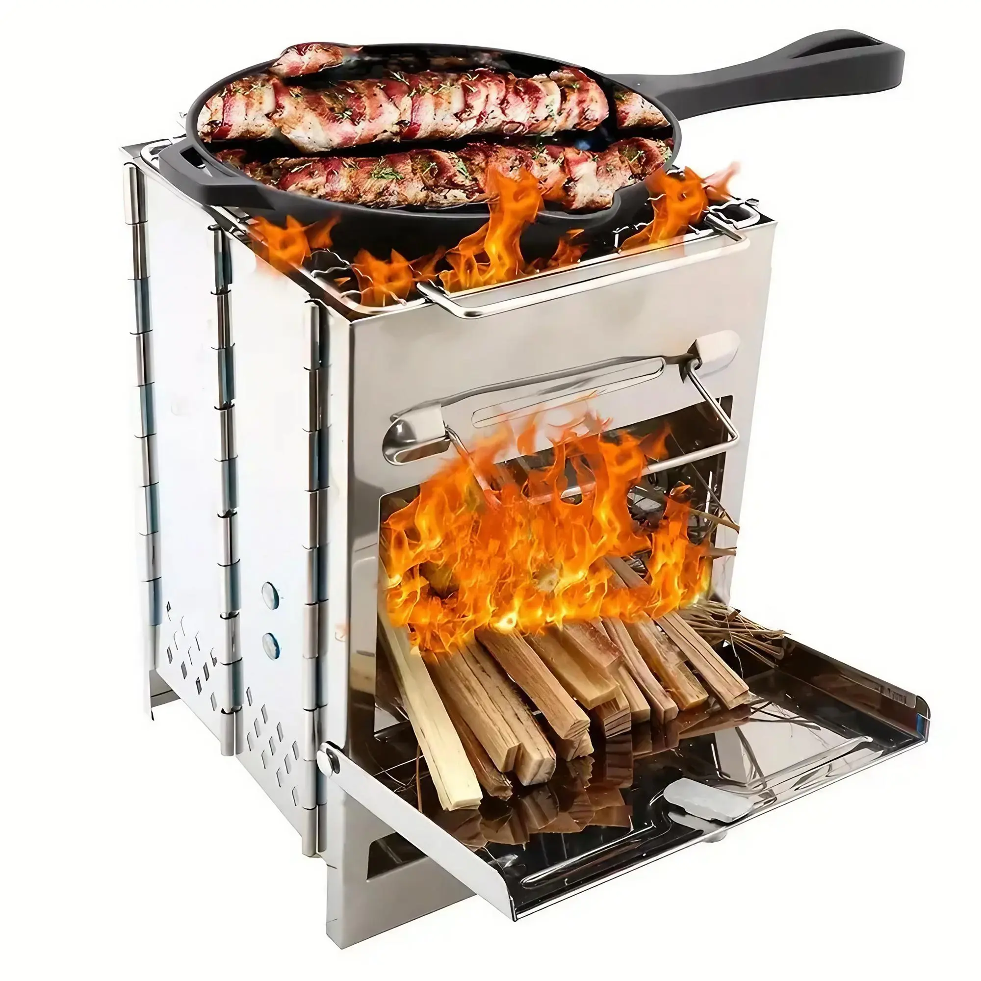 Portable Stainless Steel Barbecue Stove Folding Campfire Grill, Windproof Useful Lightweight Emergency Wood Stove, Travel Accessories, Barbecue Utensils for Camping Picnic Outdoor, Outdoor Cooking Supplies, Outdoor Bbq Grill, Outdoor Cooking Equipment