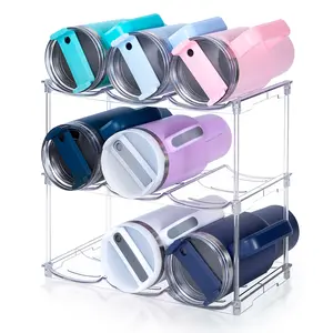 pantry storage organizers,tumbler storage organizer,tumbler organizer,kitchen organization,Stackable Water Bottle Storage Rack ,Stackable Shelf for Kitchen & Pantry; Multi-functional Organizer