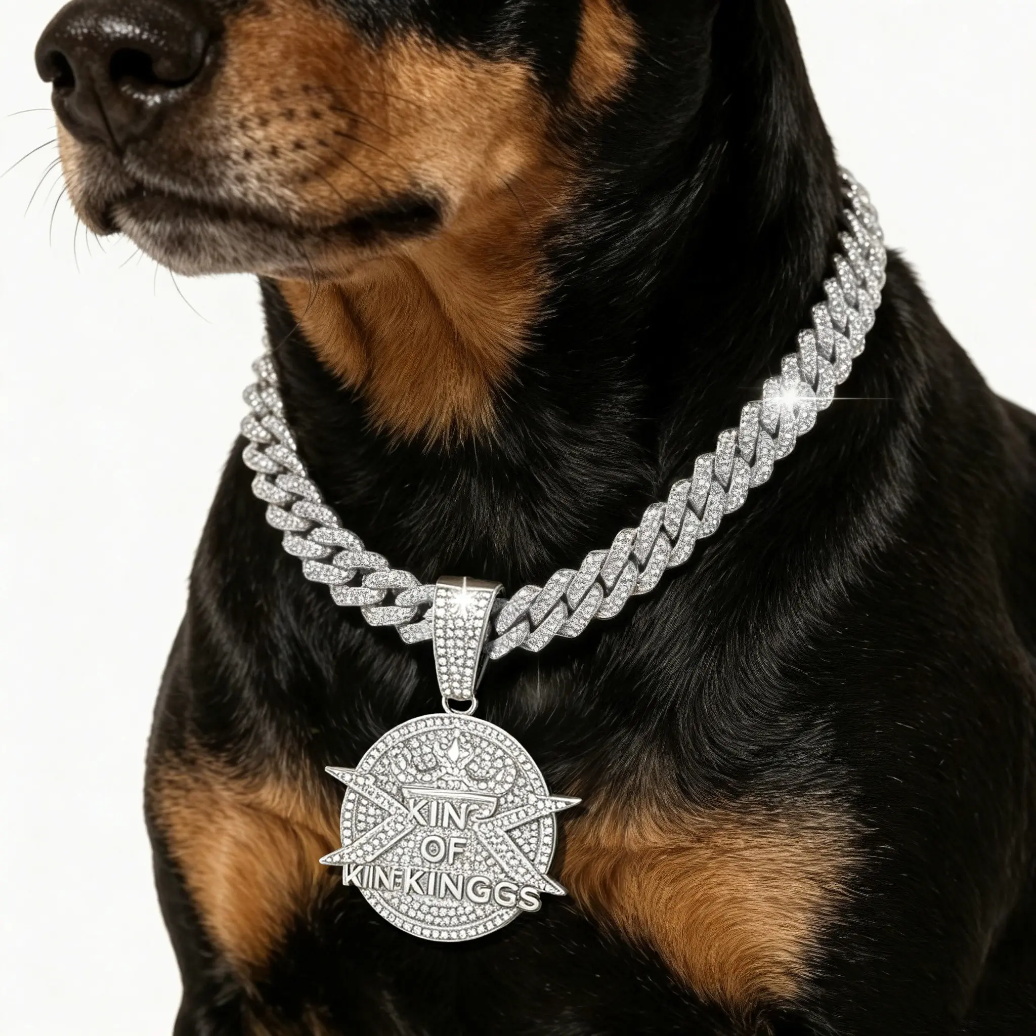 Iced Out King Medallion Cuban Link Pet Collar Gold Bling Dog Chain 18 20 24 Inches All Breeds
