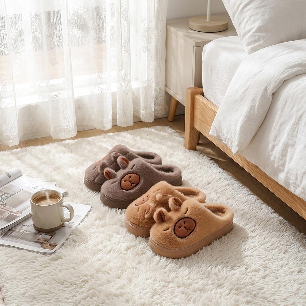 Men And Women Couple'S Anti-Slip Indoor Warm Plush Slippers for Home, Featuring Cartoon Capybara Design for Winter Holidays
