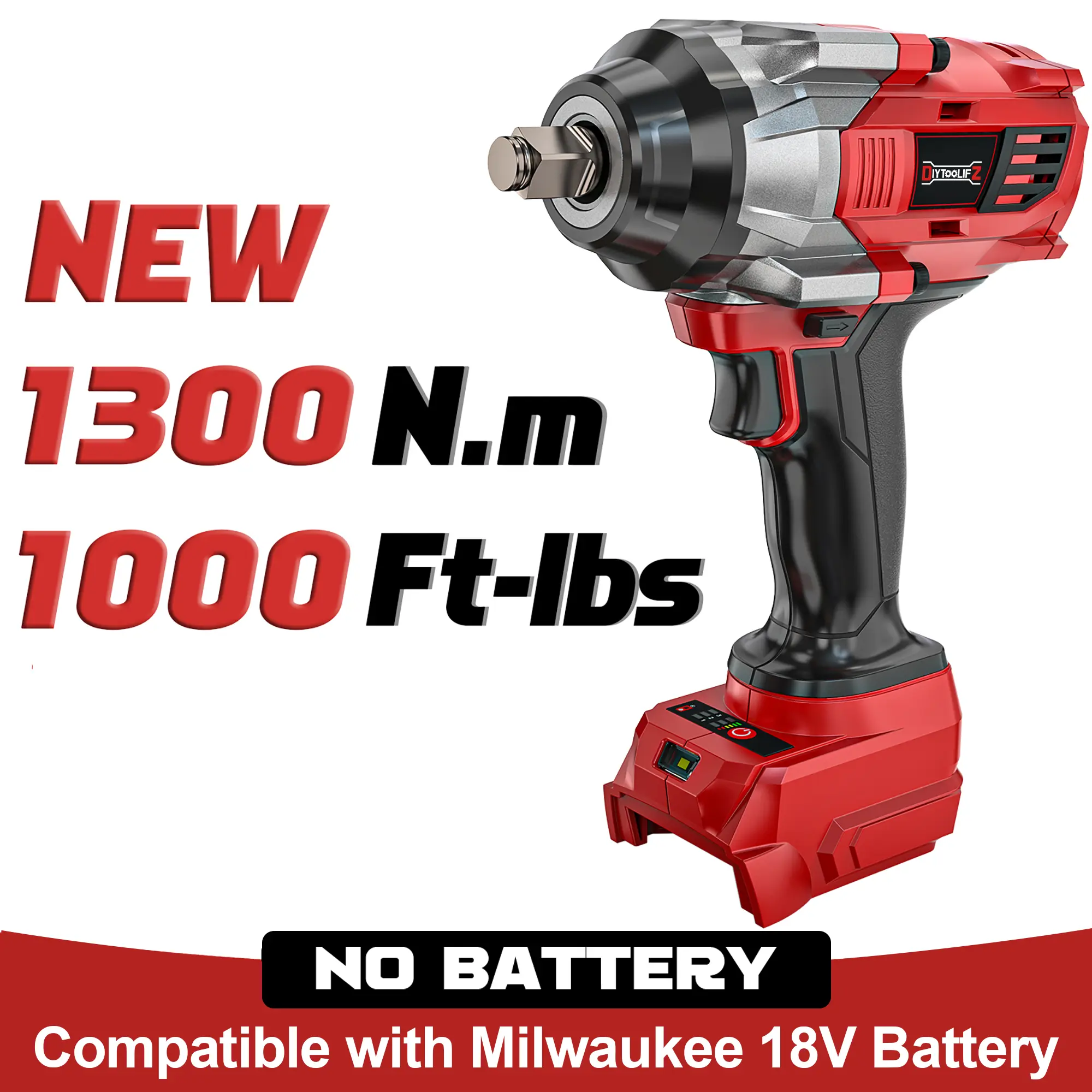 Brushless Impact Wrench 1/2 inch Compatible with Milwaukee 18V Battery(NO Battery!!), 1000Ft-lbs (1300N.m) High Torque Impact Gun, 4 Speed Modes Power Tools Brushless Impact Drill