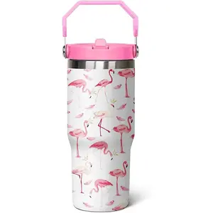 Flamingo Gifts for Women, 30 oz Pink Flamingo Leakproof Tumbler with Lid and Straw, Flamingo Decor