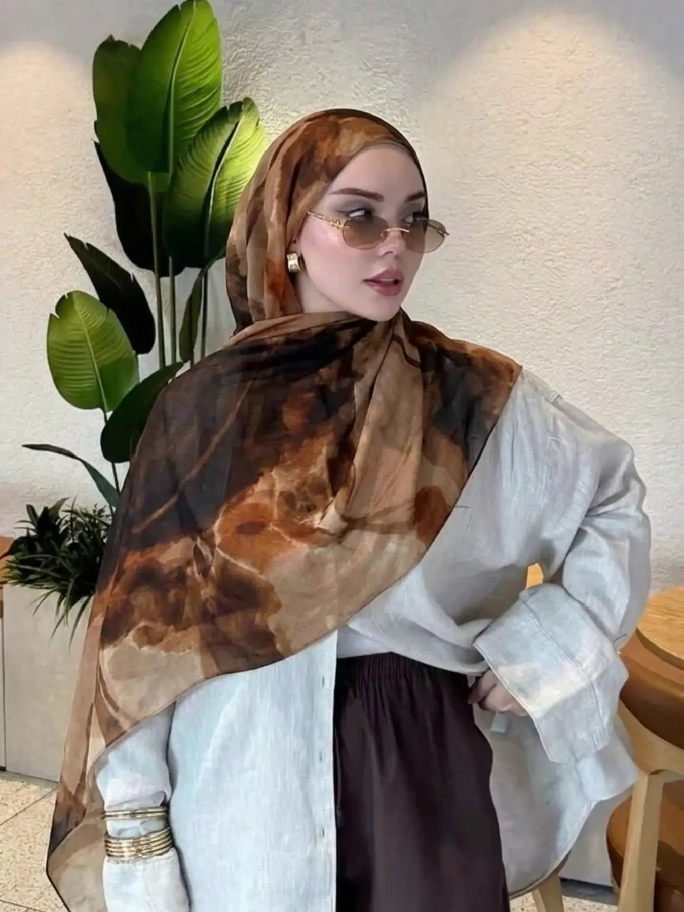 Women's Fashion Cotton Linen Long Scarf, Digital Print Outdoor Breathable Headscarf, Casual Daily Wear Accessory, Birthday Gift
