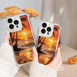 Kasevia sunset beach palm tree clear phone case aesthetic summer ocean wave design for iPhone 13 14 15 16 17 Pro Max slim fit shockproof viral must-have gift for travel selfies daily carry