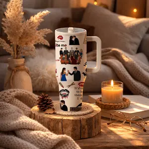 Mikenda Stainless Steel Insulated Cup, Retro Movie Character Patchwork Design, Dual-Layer Thermal Flask, Keeps Hot 12h Cold 24h