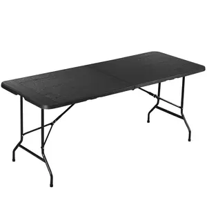 Segawe 6ft Indoor Outdoor Multifunctional Table Metal Frame Folding Portable Camping Table, Black