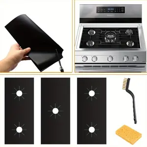 Gas Stove Protection Pad Heat Resistant Resistant Gas Stove Top Gasket, Oil Pollution Protection Gasket, Cleaning Mat, with Sponge and Cleaning Brush, Suitable for Home Kitchens