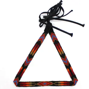 Handmade beaded Black Orange Red loom Cowboy style hatband