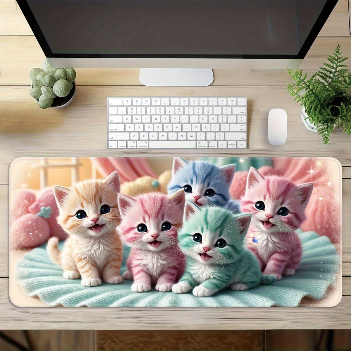 Colorful Kittens Large Gaming Mouse Pad & Desk Mat - Oversized Extended Thickened Non-Slip Rubber Base with Precision Hemming, Washable Cute Cartoon Kitten Design for Office & Gaming Setup, Rectangular Desk Accessory Gift