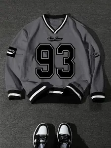 Unisex Loose-Fit V-Neck Sweatshirt, Digital Print Long Sleeve Pullover, Casual Street Style, Thick Fabric, Fall & Winter Fashion