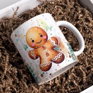 Gingerbread Christmas Mug Wrap, Gingerbread Man Mug, Christmas Gift, Holiday Mug, Coffee Cup For Women/Men, Portable for Outdoor Sports & Car Use, Perfect Gift for Birthdays, Holidays