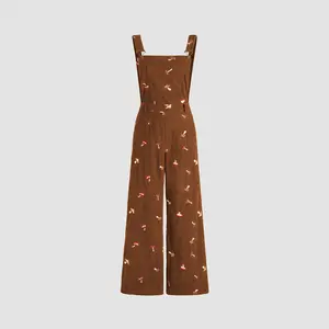 Cider [4 colors, size 0-26] Corduroy Square Neck Mushroom Pattern Jumpsuit