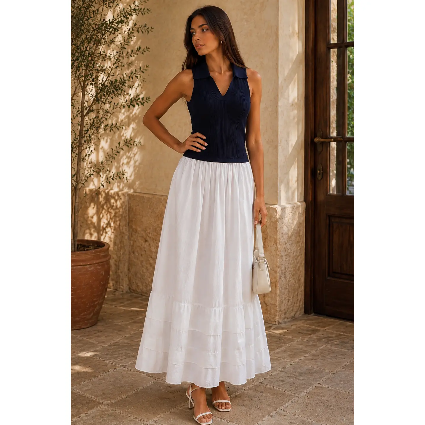 Jessica Bara Blaire Collared Sleeveless Knit Maxi Dress