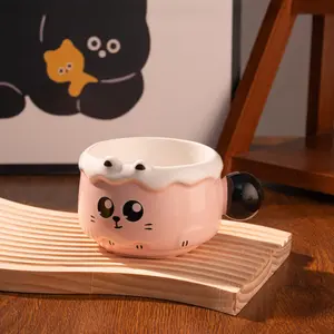 Stacked Cat Series 2025 New Cat Ceramic Mug Cute Hand-Painted Relief Design with Lid Smooth Glaze Microwave & Oven Safe Aesthetic Tumbler Washable Reusable halloween house decor