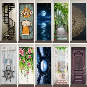 (10 styles) Moon Plants Self Adhesive PVC Rotating Stairs Door Stickers Home Decor Door Wrap Beer Wall Sticker Mural Porch Wallpaper Poster
