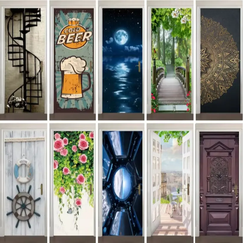 (10 styles) Moon Plants Self Adhesive PVC Waterproof Rotating Stairs Door Stickers Home Decor Door Decorations Decorative Stickers Door Wrap Beer Wall Sticker Mural Porch Wallpaper Poster