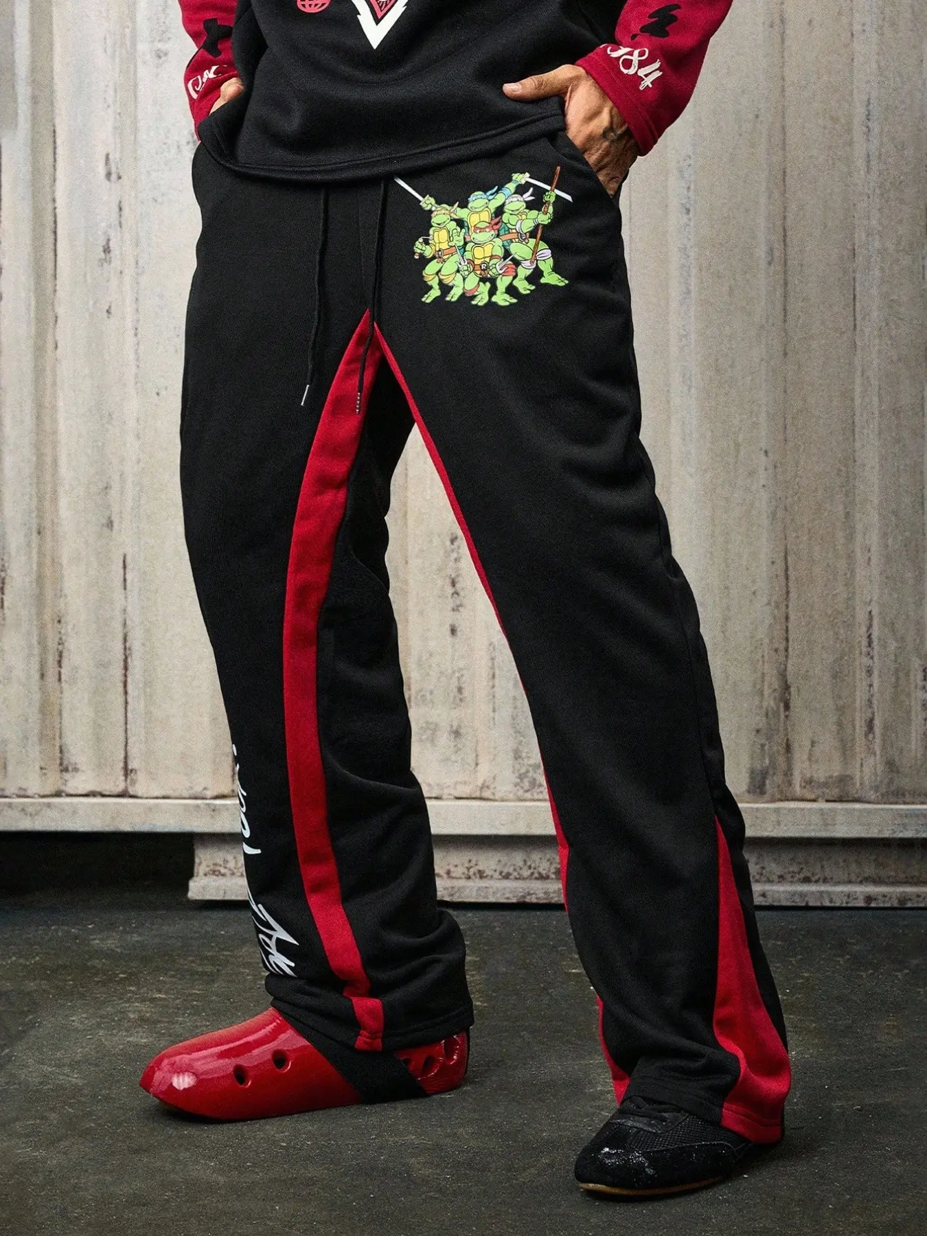 Ninja Turtle Print Patchwork Sweatpants, Loose Street Style, Trendy and Eye-Catching, Casual and Versatile