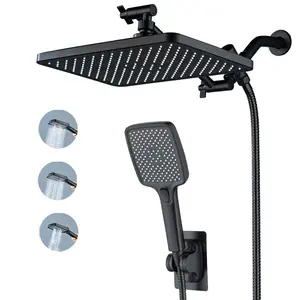 Upgraded 11.8-inch high pressure rain shower head,paired with a 3-setting handheld shower,9.65''extension arm,59''hose,showerhead holder,3-way water diverter,leak-proof washer,teflon tape,bathroom accessories,chrome,silver