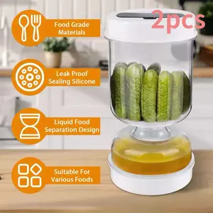 2pcs Dry Wet Separation Pickle Jars with Fork, Sealed Plastic Food Storage Containers, Kitchen Freshness Preservation, Food Storage Jars