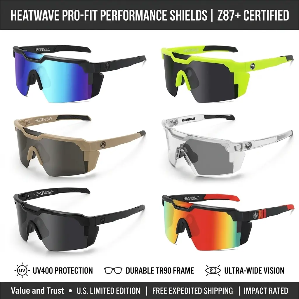 HEATWAVE Pro-Fit UV400 Sports Sunglasses for Men Women, ANSI Z87+ Certified Shield Photochromic & Mirrored Cycling Glasses