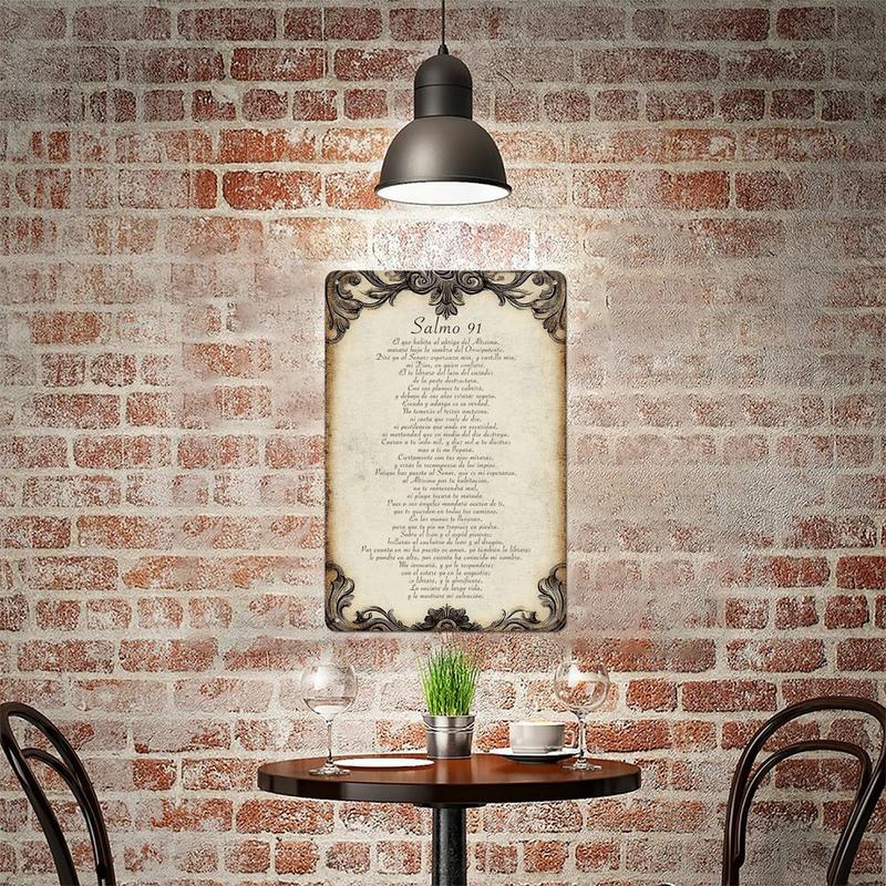 Vintage Spanish Psalm 91 Metal Sign Christian Wall Art Religious Home Decor