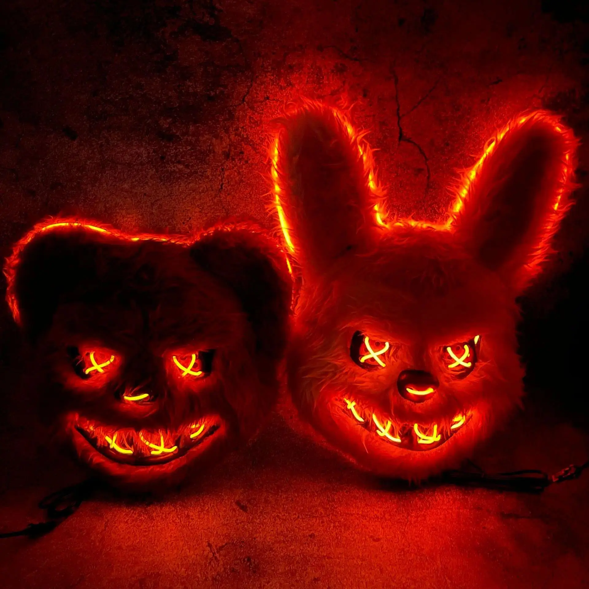 PU Glowing Animal Face Mask Costume - Horror Bear & Bunny Cosplay Mask with Bright Red LED Lights, Adjustable for Masquerade Party, Furry Mask, Accessories
