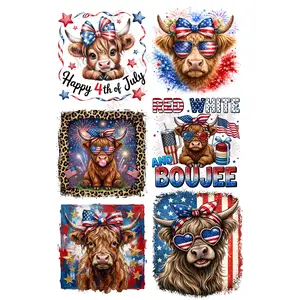 HAPPY 4TH OF JULY - HIGHLAND COWS PREMADE GANGSHEET - 22X36 DTF TRANSFERS - DIRECT TO FILM