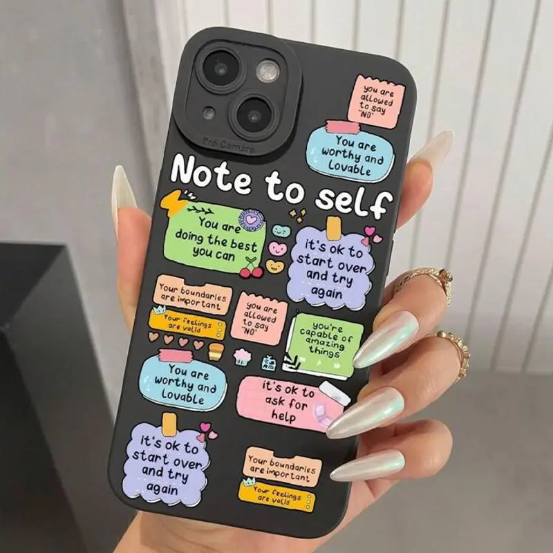 Cute Phrase Pattern Phone Case, Full Body Shockproof Phone Protective Cover, Fashion Smartphone Compatible with iPhone 17 11 12 13 14 15 Pro Max, Casing Protector Protection Cellphone Black