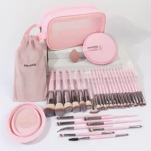 MAANGE 35pcs Cosmetics Makeup Tools Set with 30pcs Makeup Brushes + Blending Brush + Velvet Bag + Pouch + Makeup Remover Puff + Beauty Sponge + Silicone Washing Bowl+toiletry bag,  Makeup Accessories Gifts for Friends