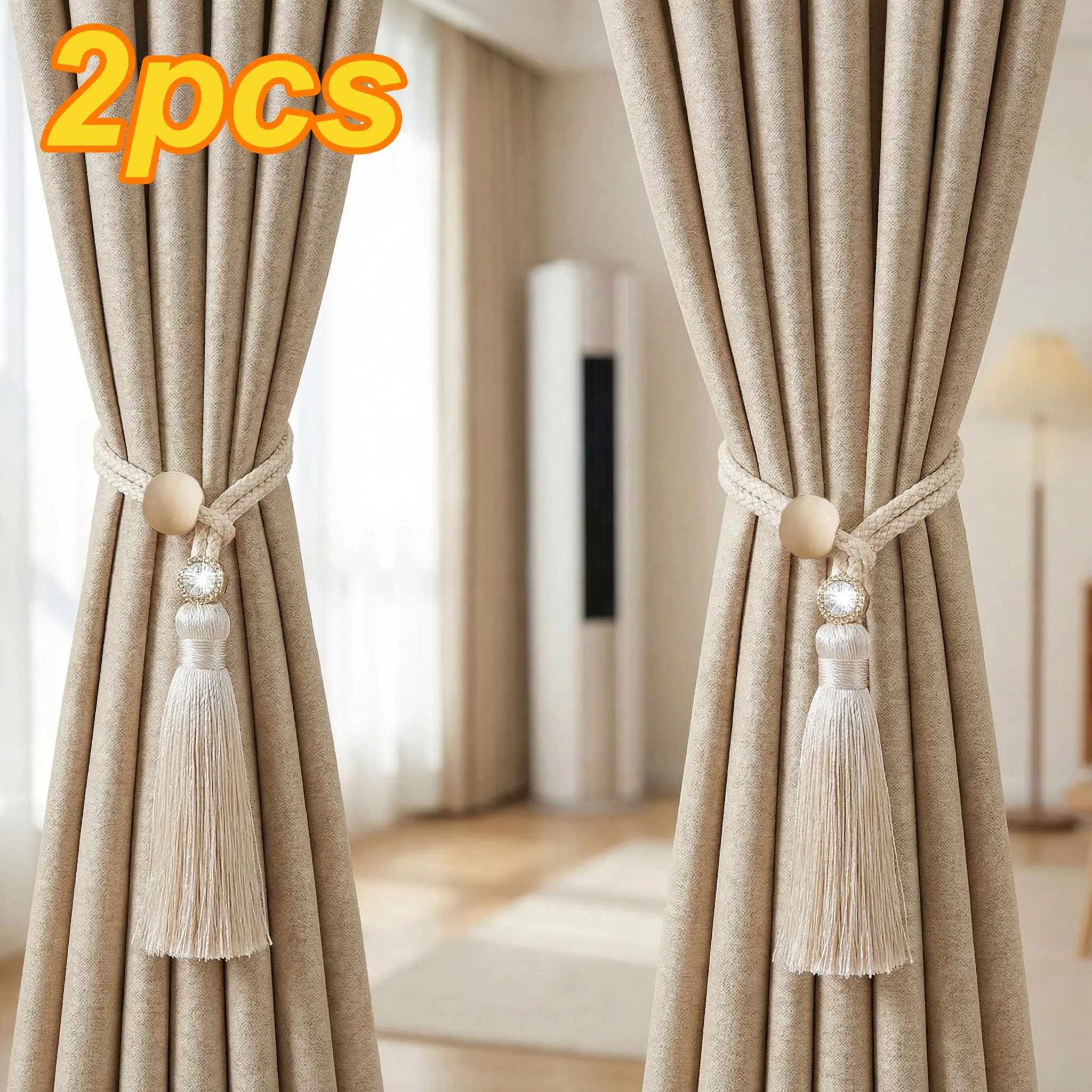 Two-Piece Curtain Tassel Hooks, Bohemian Style Decorative Curtain Rope, Handmade Braided Rope, Simple Sheer Curtain Holder, Curtain Tie Back, Curtain Tiebacks for Home Office Hotel