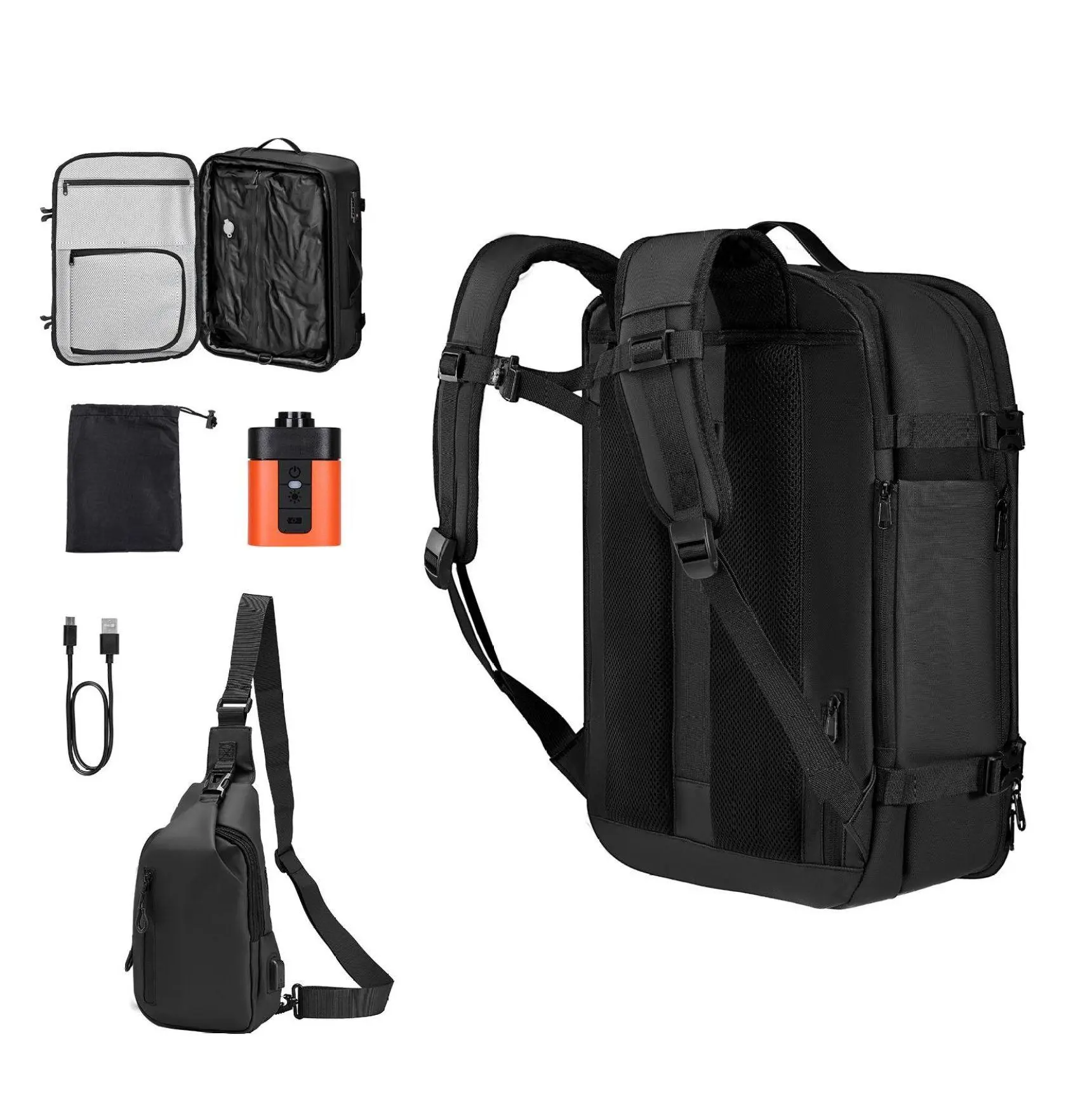 65L Vacuum Travel Backpack, Expandable Compression Pack with Pump, TSA Lock Default