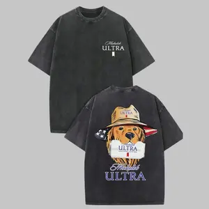Michelob Ultra American Dog Vintage Tee, 100% Cotton Washed, Front Logo Back Flag Dog Art, Unisex Regular Fit Trendy t-shirts Trend Gift