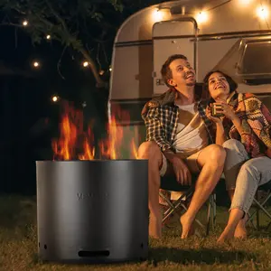 15 in. Black Portable Stainless Steel Wood-Burning Outdoor Patio Fire Pit with Double-Wall Secondary Combustion and Pull-Out Ash Drawer for Patio, Backyard, Portable Fire Pit