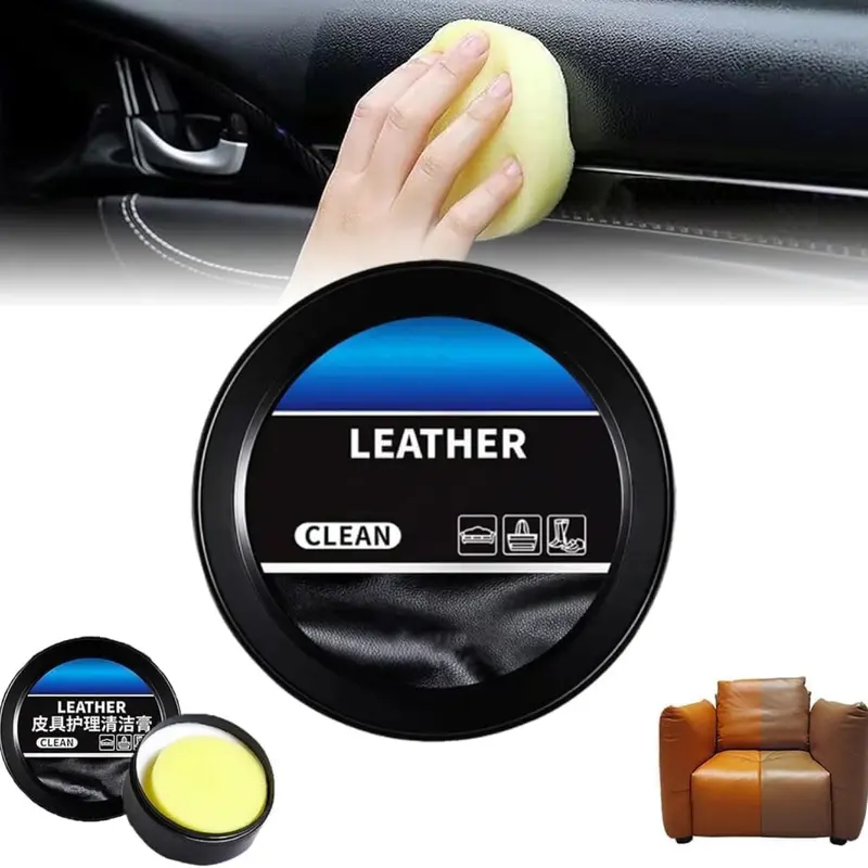 INvench Household Leather Care Cream - 150g, Gentle, Sedimentation-Free, 3-Year Shelf Life, Sponge-Applicable, Unscented, Multipurpose Stain Removal & Shine Restoration, Cleaning for Automotive Interior & Home Maintenance, Includes Sponge