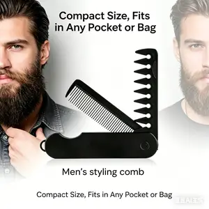 2pcs/1pc Men's Folding Hair Comb, 2-In-1 Anti-Static Beard Brush, Portable Waterproof Pocket Comb, Ideal for Travel and Daily Use