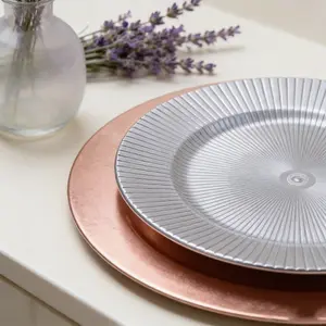 JIT Silver Charger Plates, Elegant Tableware Decor, Round Plastic Reef Plate Chargers for Dinner Plates, Wedding, Party Elegant Decoration Place mats Non-food cobtact Set of 6