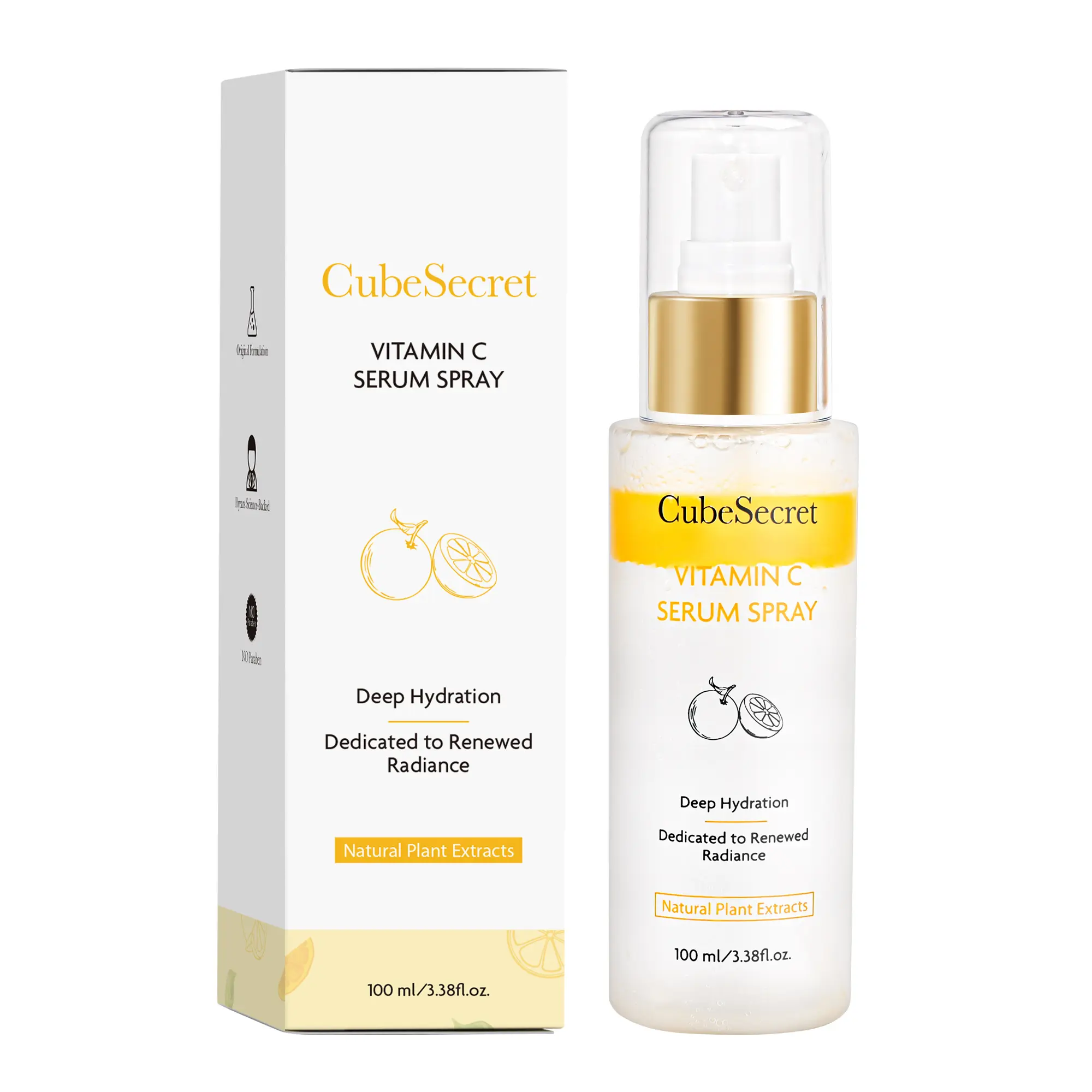 【CubeSecret】 Vitamin C Serum Spray with Niacinamide & Hyaluronic Acid, Brightening & Deep Hydrating Facial Mist for Glowing Skin, Vegan, 3.38 fl.oz