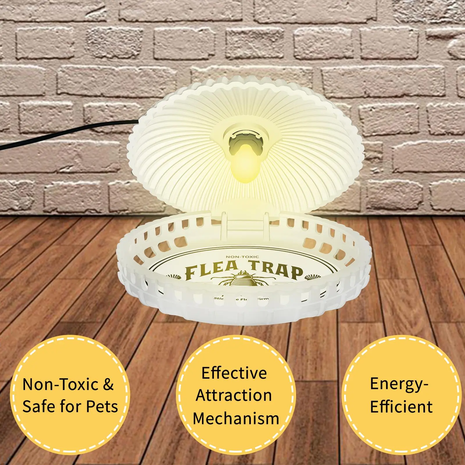 2-Pack Pet-Safe Indoor Flea Traps (Diameter 17cm) with 4 Sticky Pads & Bulbs - Fragrance-Free, Hypoallergenic, No Battery Bug-Free Living Insect Catcher & Cockroach Control Gel Extendable Light Box