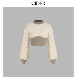 Cider [size 2-10]  Cable Knit Contrasting Corset Knitted Long Sleeve Crop Top