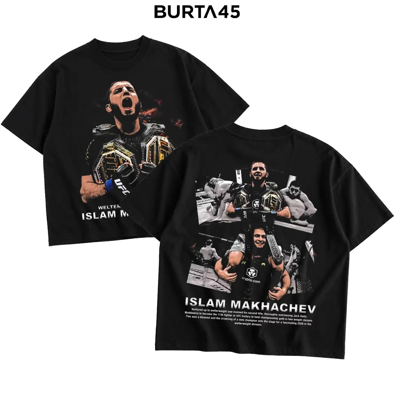 Islam Makhachev Welterweight Champion T-Shirt, Men's Short-Sleeve Cotton Oversized UFC Graphic Tee, Pound-for-Pound No.1 Double Champion Division Shirt, Retro MMA Fighter Streetwear, Gift for Men