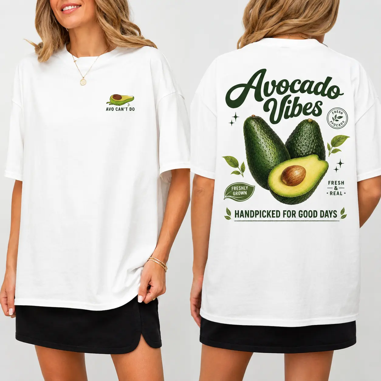 [100% Cotton] Avocado Vibes T-Shirt, Funny Avocado Graphic Tee, Retro Food Lover Shirt, Fresh and Real Oversized Tee, Handpicked for Good Days Casual Outfit, Avocado Vibes Gift for Women and Food Fans