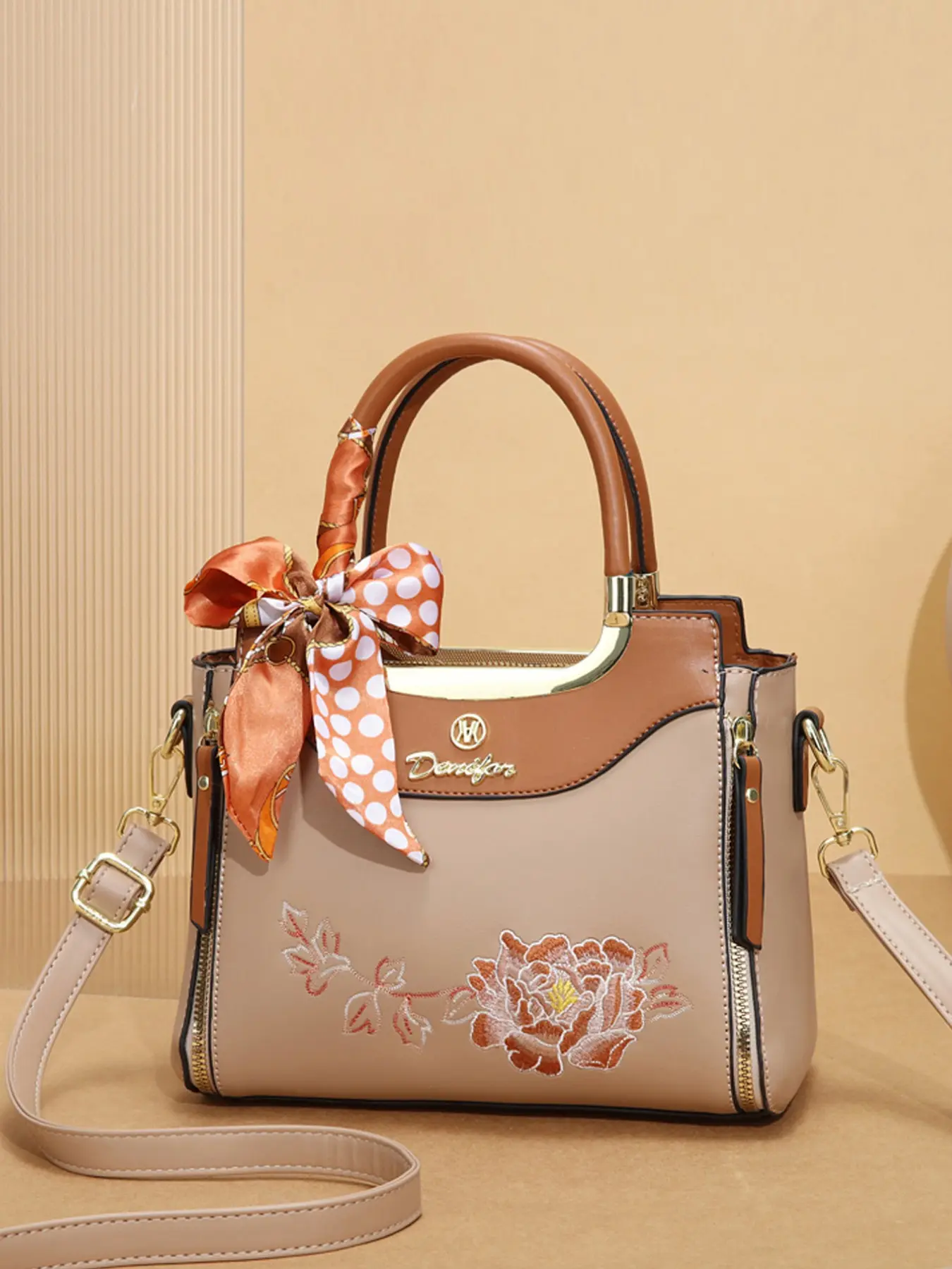 Embroidered Floral Handbag Gift, Versatile Mom Style Fashion Bag, Classic Trendy Women's Shoulder Bag, Elegant Carryall, Flap Pocket Design, PU Leather Handbag