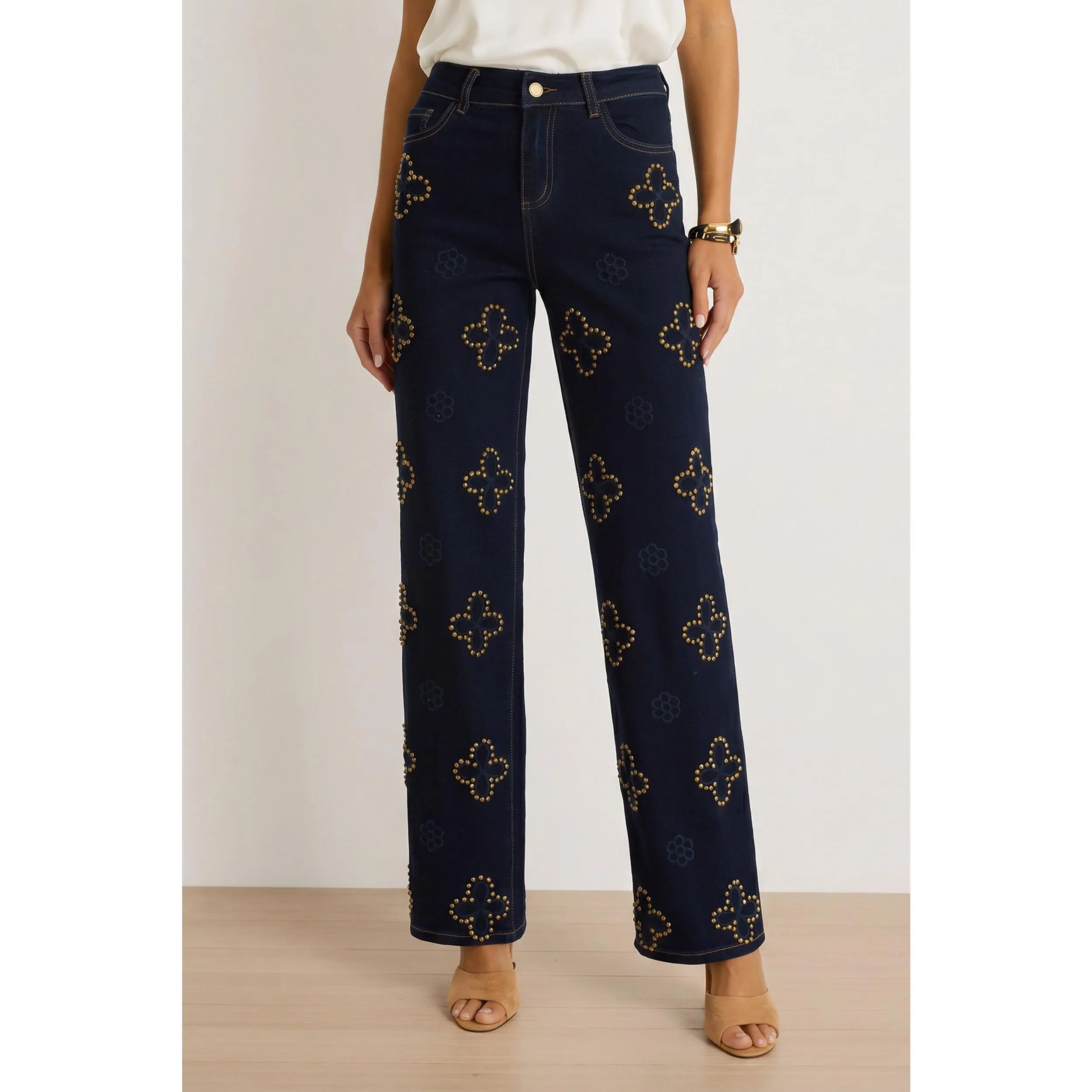 Kaia Studded High Rise Jean - Indigo