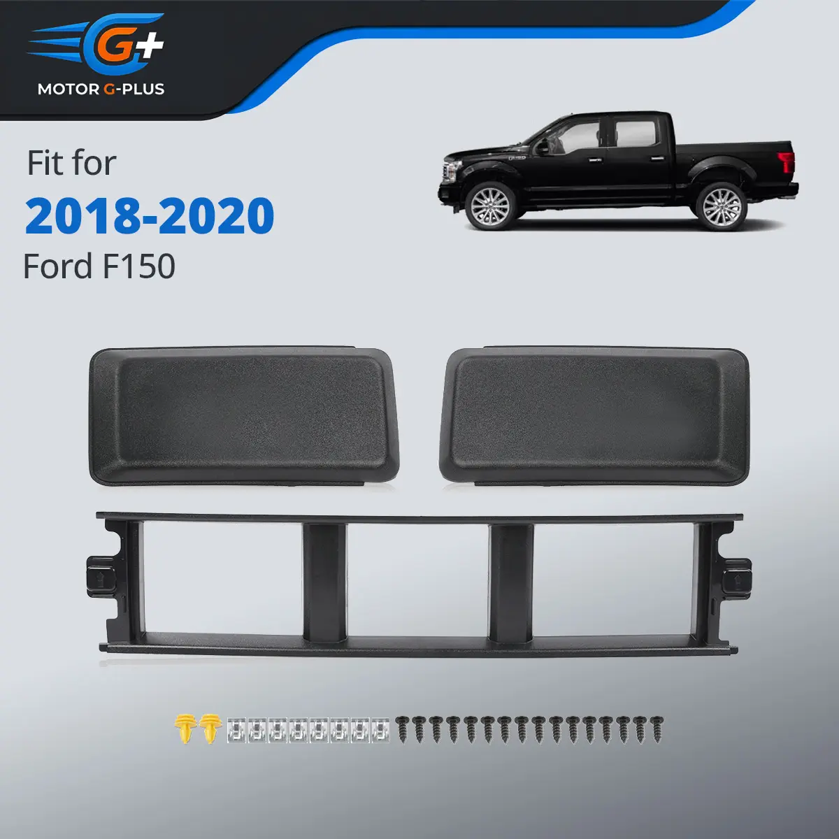 MOTOR GPLUS 2pcs Front Bumper Lower Grille Trim Panel & End (Easy Install, Assembly Required) for 2018-20 Ford F150, High Quality Black Chrome Bumper Trim, Truck Parts, Car Exterior Accessory (Father's Day Gift), 1Pcs Bumper Cover