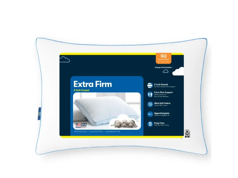Standard/Queen Extra Firm Bed Pillow Hypoallergenic Durable Provides Maximum Support for Neck and Head Comfortable Sleep Experience