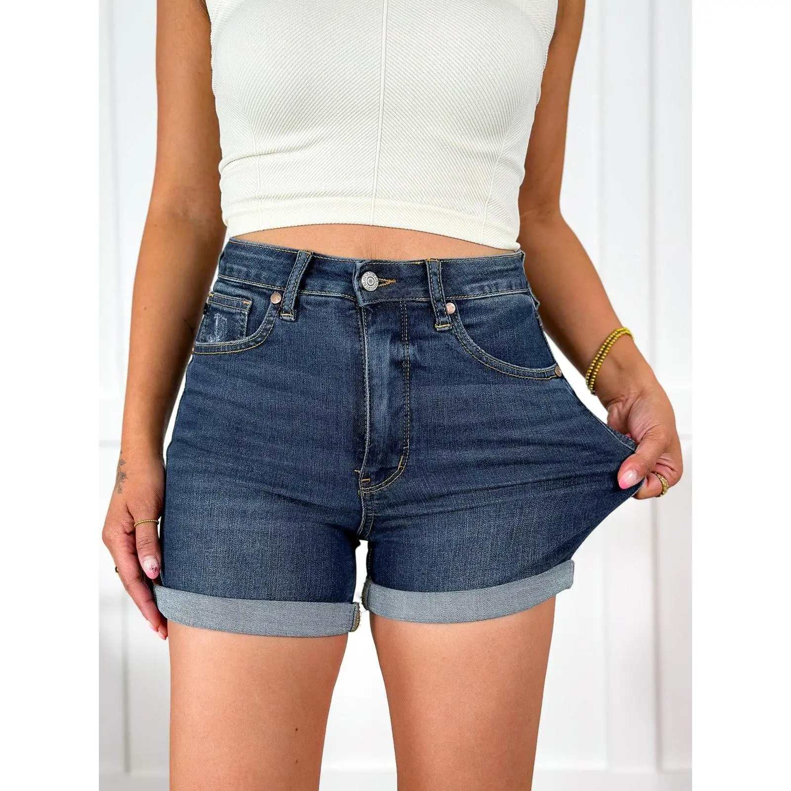 Judy Blue Take me to Florida!!! Dark Wash Tummy Control Cooling Shorts