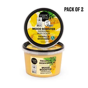 Organic Shop Pineapple & Brown Sugar Energizing & Exfoliating Body Scrub, 100% Vegan & Organic, Daily Exfoliant, Detox & Moisturizer, Body, Face, Hand & Foot, Skin Toning. 250ml - Pack of 2